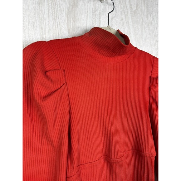 Free People‎ Lala Crop Sweater M Orange Ribbed Statement Sleeve - Picture 6 of 8